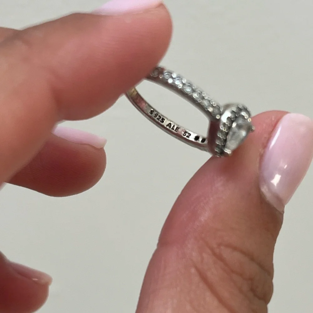 Pandora Authentic Sparkling Pear Halo Ring Size 6/52 - Picture 7 of 7